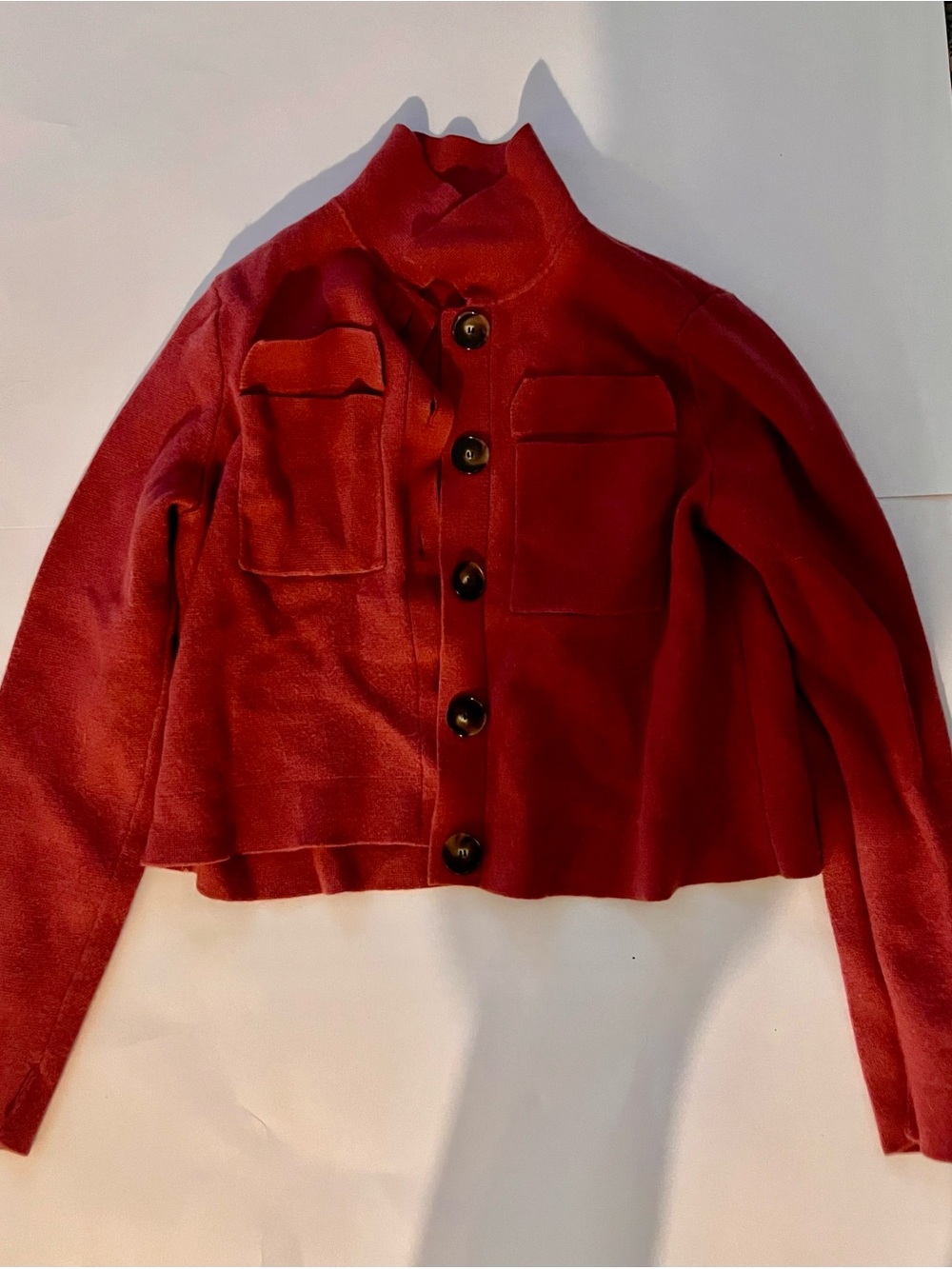 Women's Red Button-Front Cropped Blazer Jacket